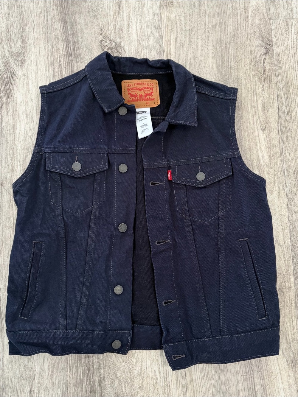 Levi's Denim Vest Boys Size Large Navy Blue Trucker Cotton Sleeveless Jacket
